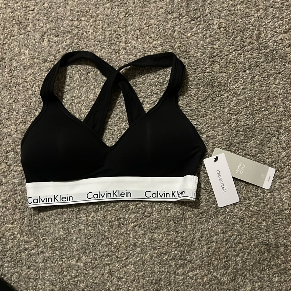 Calvin Klein bralette, lift, no under wire cross back, new with tags black small